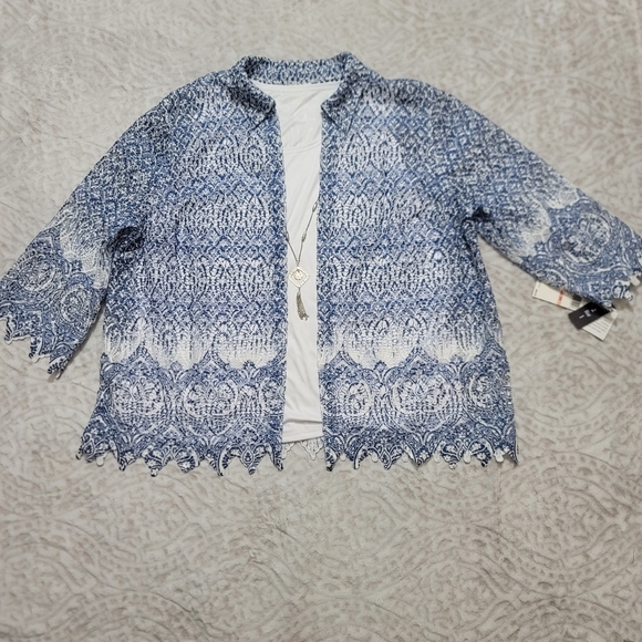 Alfred Dunner Denim Friendly Layered-Look Necklace Top Size 2X NWT White Blue - Picture 2 of 16